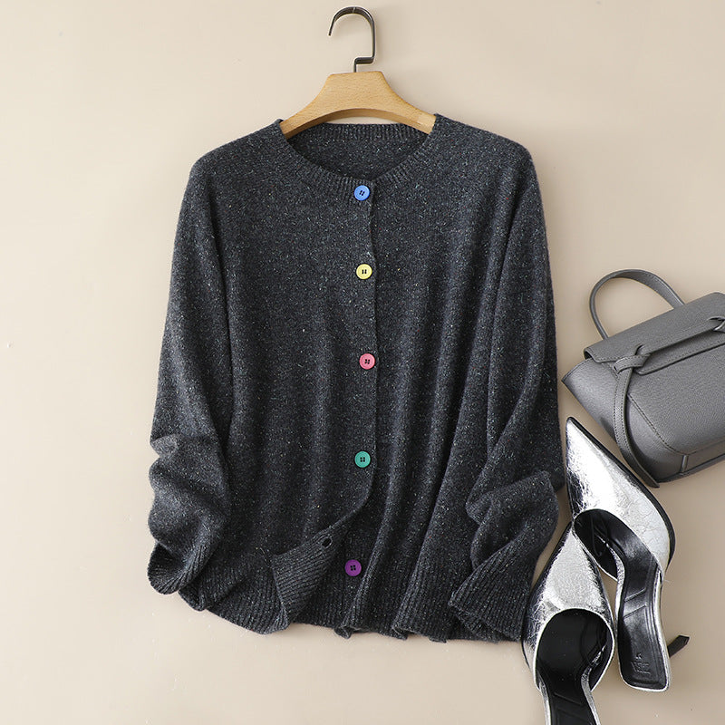 Damen Knopf-Front Strickjacke mit bunten Details Heidi-Mode