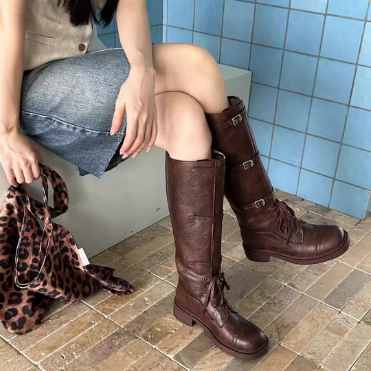 Damen Stiefel im robusten Design mit verstellbaren Schnallen und rutschfester Sohle Heidi-Mode