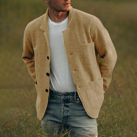 Herren lässige Wolljacke mit praktischen Taschen und Knopfverschluss Heidi-Mode