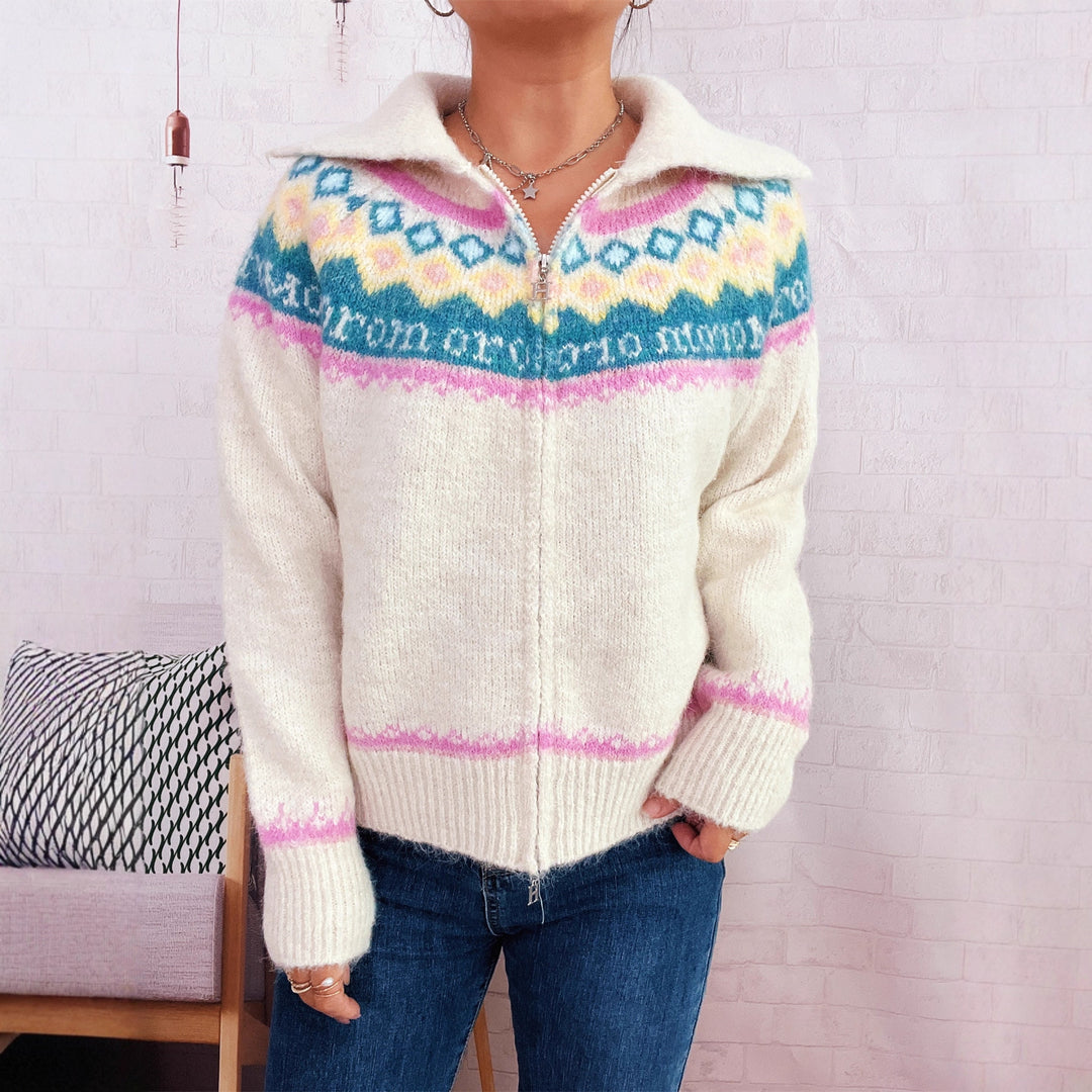 Damen Strickjacke mit buntem Muster und hochwertigem Reißverschluss Heidi-Mode