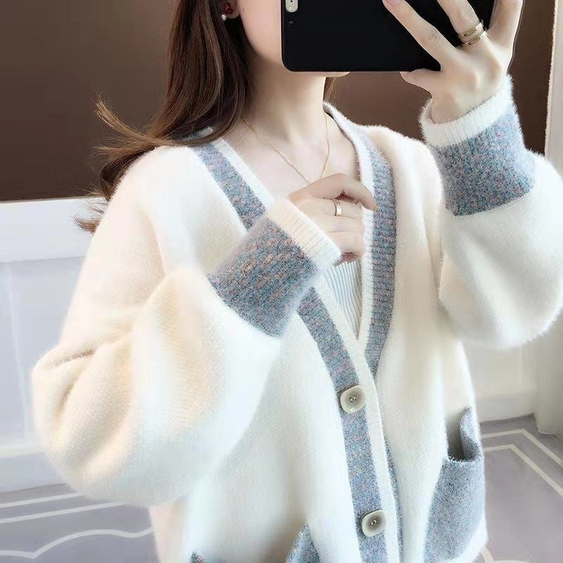 Damen Strickjacke mit modischen Kontrastdetails und tiefen Taschen Heidi-Mode
