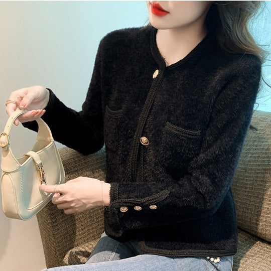 Damen elegante Strickjacke mit goldenen Knöpfen Heidi-Mode