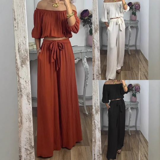 Damen Weites Hosenensemble mit raffiniertem Crop-Oberteil Heidi-Mode