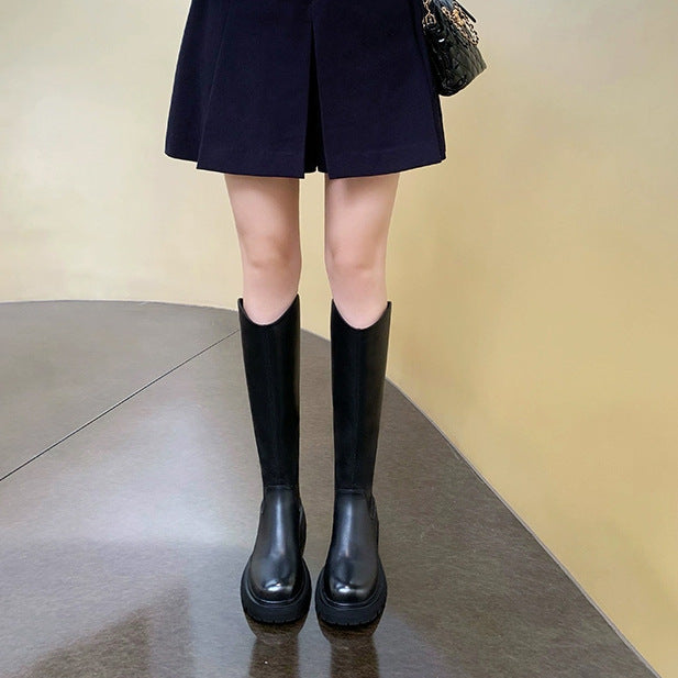 Damen Knielange Chunky Heel Stiefel mit Reißverschlussdetail Heidi-Mode
