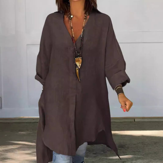 Damen Leinen Tunika mit asymmetrischem Schnitt und eleganten Details Heidi-Mode