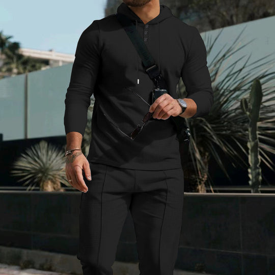 Herren Kapuzenpullover mit Knopfdetail und sportlicher Passform Heidi-Mode