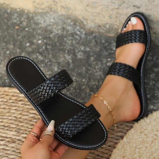 Damen Geflochtene Riemchen-Sandalen mit komfortablem Fußbett und rutschfester Sohle Heidi-Mode