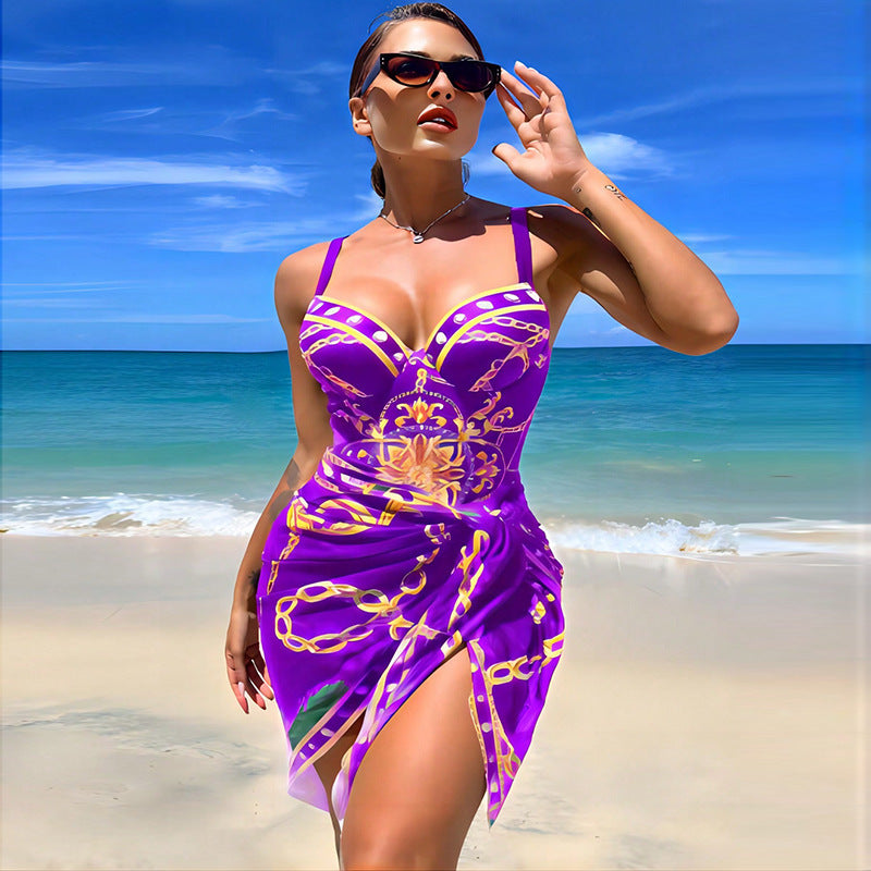 Damen Strandkleid mit elegantem Wickel-Design und auffälligem Muster Heidi-Mode