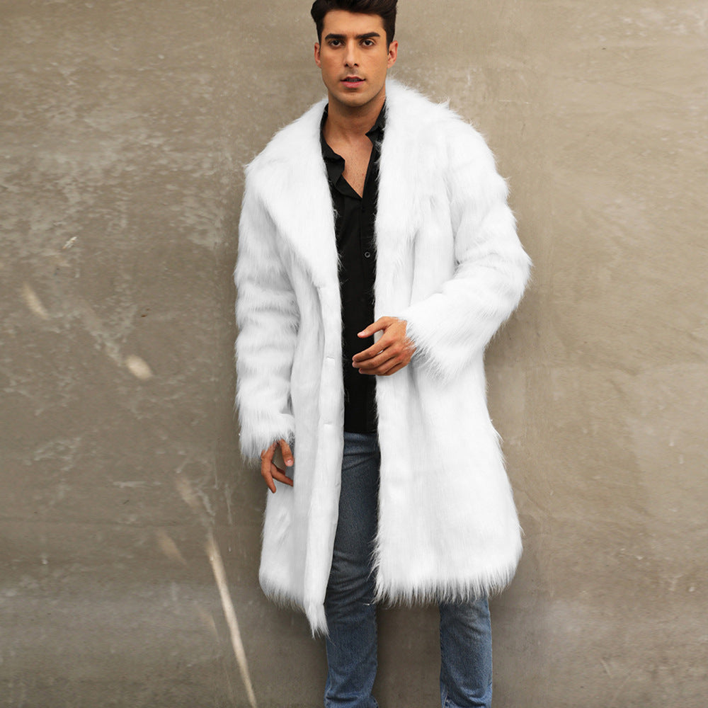 Herren Luxuriöser Plüschmantel mit breitem Revers und enganliegendem Schnitt Heidi-Mode