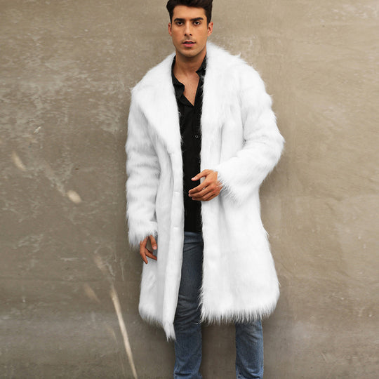 Herren Luxuriöser Plüschmantel mit breitem Revers und enganliegendem Schnitt Heidi-Mode