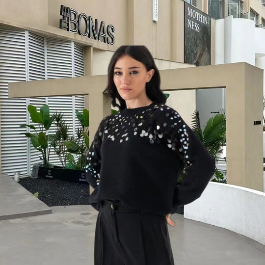 Damen Glitzernder Pullover mit eleganter Pailletten-Detail und lässiger Passform Heidi-Mode