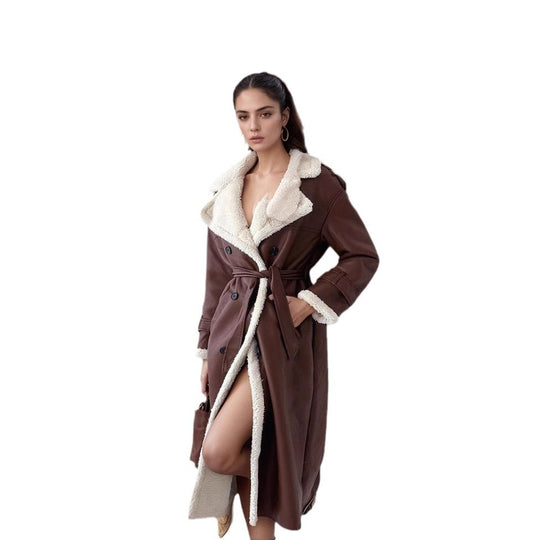 Damen eleganter Übergangs-Mantel mit Teddyfutter und doppelter Knopfleiste Heidi-Mode