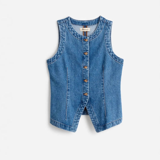 Damen Jeansweste mit Knopfleiste und seitlichen Eingrifftaschen Heidi-Mode