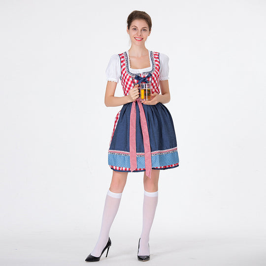 Damen Dirndlkleid mit traditionellen Karomustern und eleganter Schürze Heidi