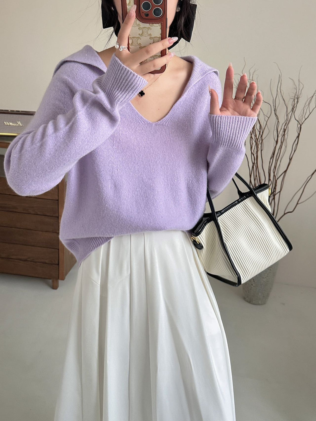 Damen Lässiger V-Ausschnitt Strickpullover Heidi-Mode