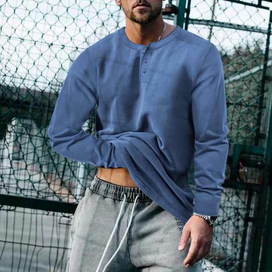 Herren lässiges Langarmshirt mit Knopfleiste und weichem Material Heidi-Mode