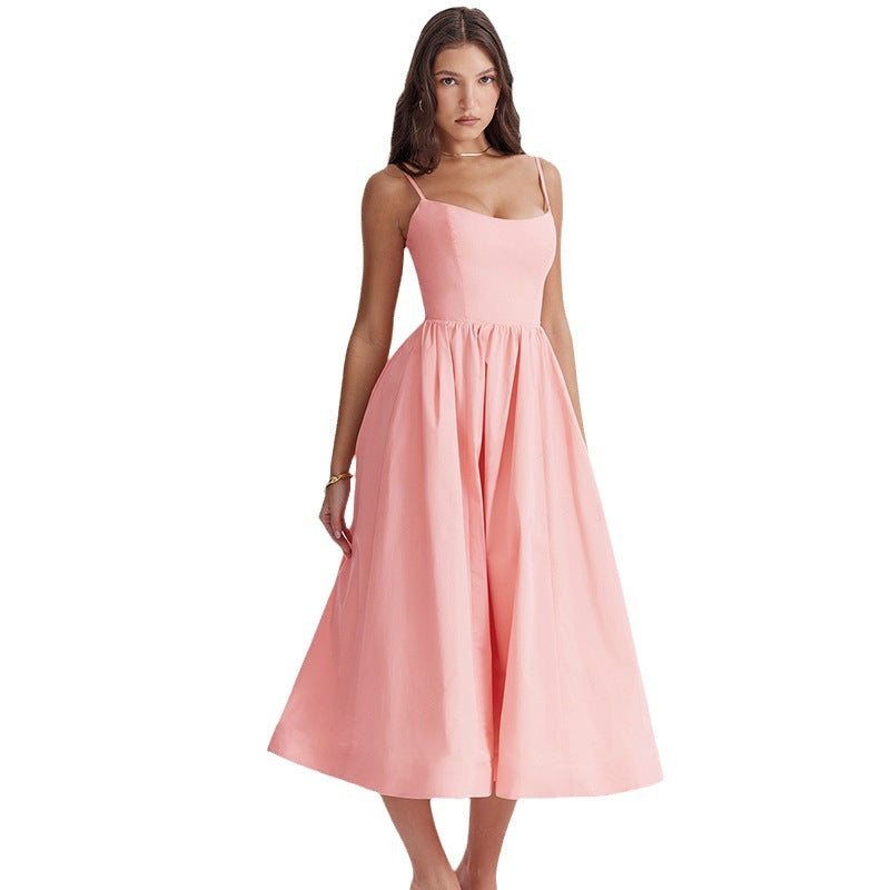 Damen Maxikleid mit schmalen Trägern und schwingendem Rock Heidi-Mode