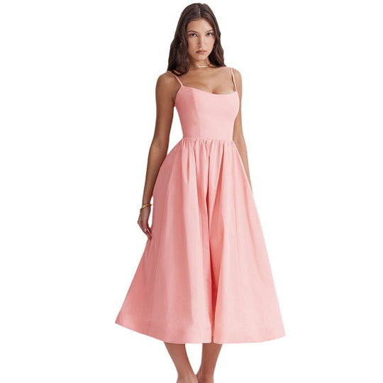 Damen Maxikleid mit schmalen Trägern und schwingendem Rock Heidi-Mode