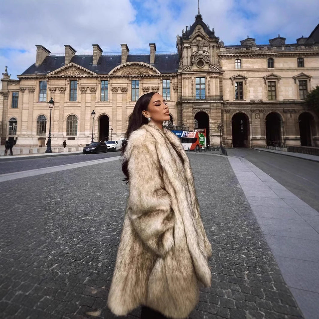 Damen Luxuriöser Kunstpelz-Mantel mit voluminösem Kragen Heidi-Mode