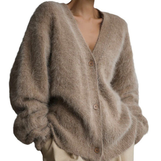 Damen Flauschiger Langarm Cardigan Heidi-Mode