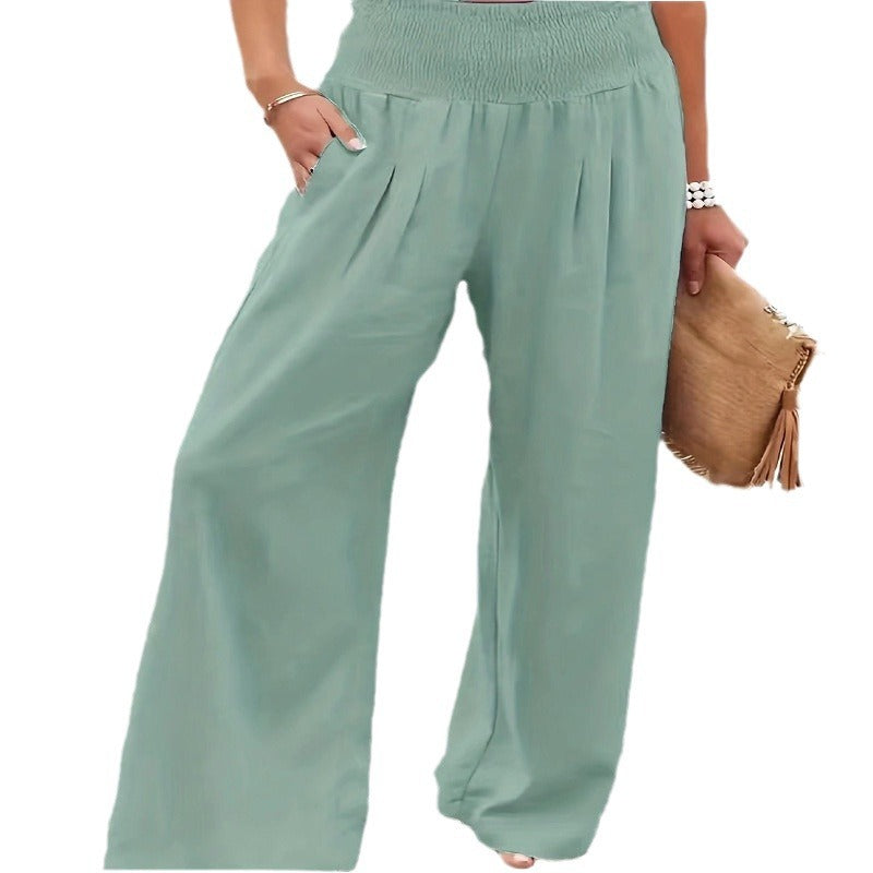 Damen weite Sommerhose mit hohem Bund und eleganten Falten Heidi-Mode