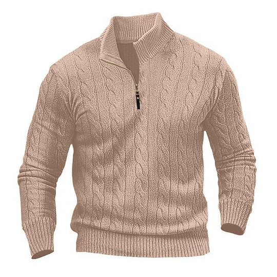 Herren Strickpullover mit hohem Kragen und strukturiertem Zopfdesign Heidi-Mode