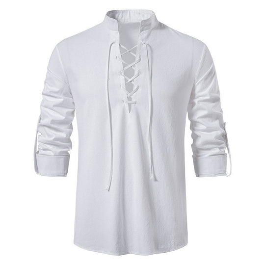 Herren lässiges Langarmhemd mit modernem Schnürdesign und hochqualitativer Baumwolle Heidi-Mode