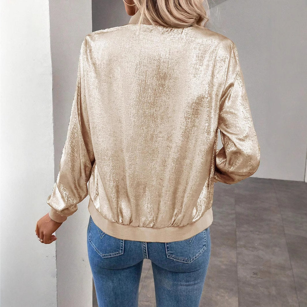 Damen Glitzernde Bomberjacke mit elastischen Bündchen Heidi-Mode