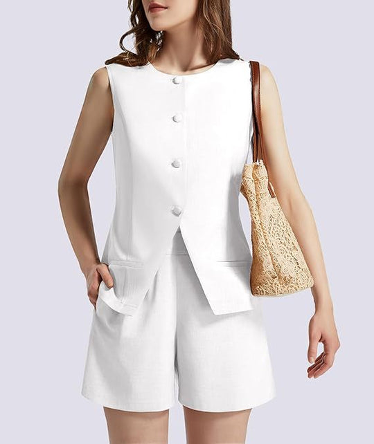 Damen Zweiteiliger Anzug mit ärmellosem Blazer und Shorts Heidi-Mode