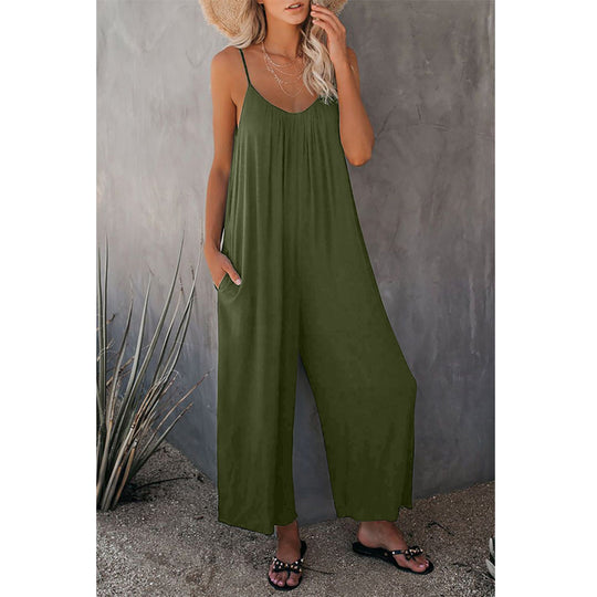 Damen Lässiger Sommer-Jumpsuit mit tiefem Ausschnitt und praktischen Taschen Heidi-Mode