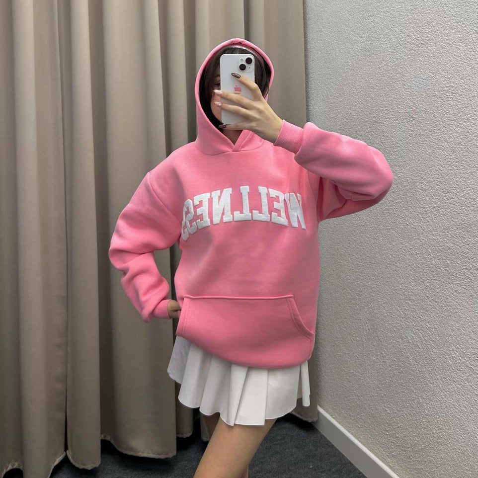 Damen Hoodie mit großem Logo und Kängurutasche Heidi-Mode