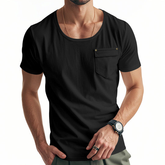 Herren Basic V-Ausschnitt T-Shirt mit Brusttasche Heidi-Mode