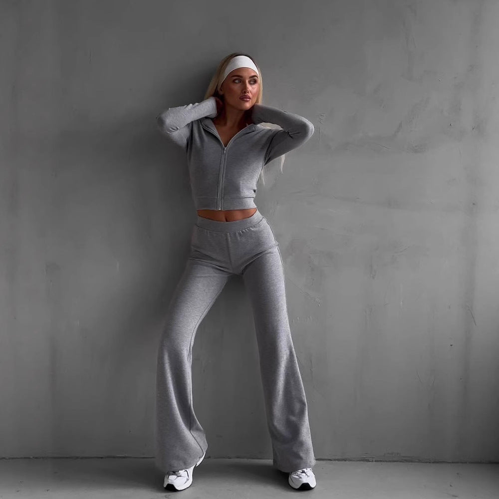 Damen lässiges Fleece-Set mit hohem Bund und elegantem Schnitt Heidi-Mode