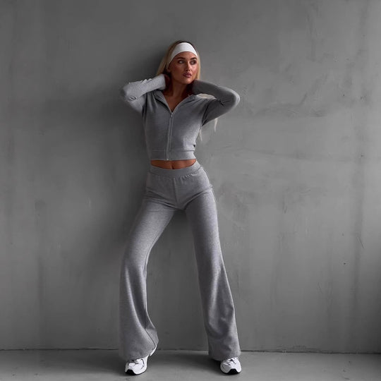 Damen lässiges Fleece-Set mit hohem Bund und elegantem Schnitt Heidi-Mode