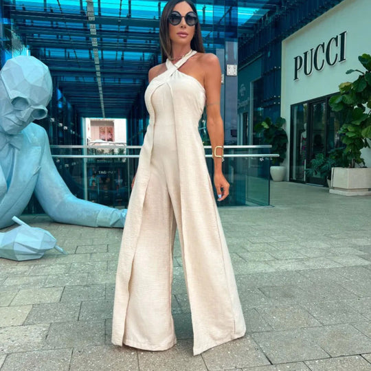 Damen Jumpsuit mit elegantem Cross-Back und weiten Beinen Heidi-Mode