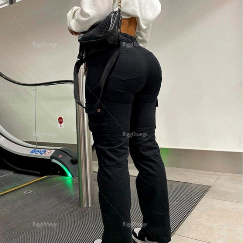 Damen weite Cargo-Jeans mit praktischen Seitentaschen und entspannter Passform Heidi-Mode