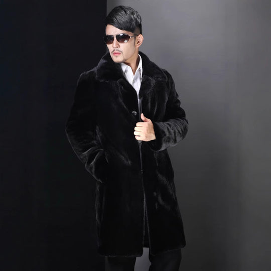 Herren Eleganter Kunstpelzmantel mit tiefem Kragen Heidi-Mode