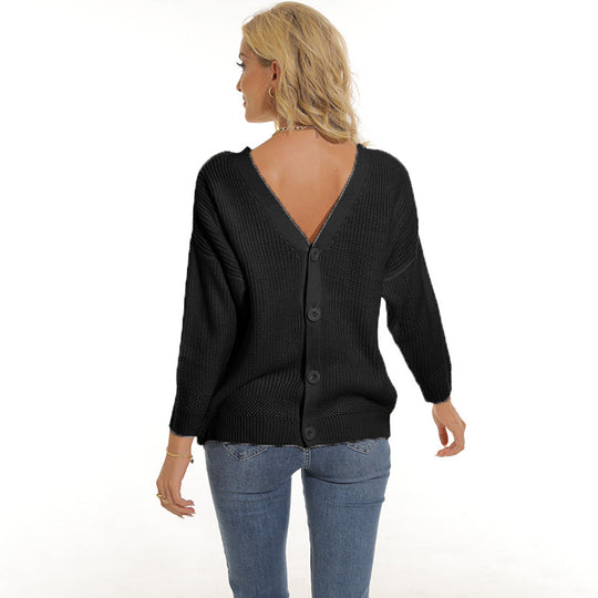 Damen Strickjacke mit tiefem V-Ausschnitt und dekorativer Knopfleiste Heidi-Mode