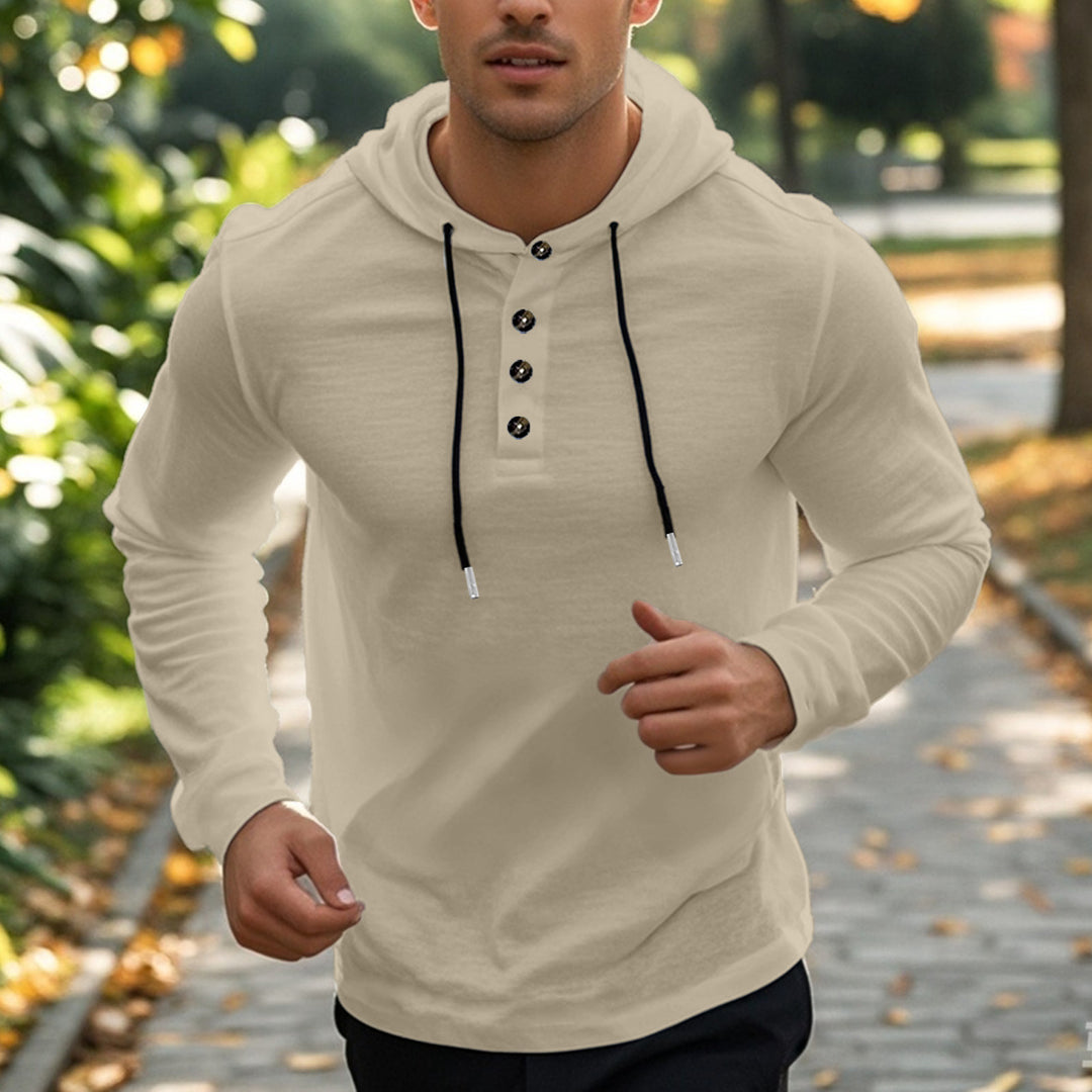 Herren Sportliches Kapuzenoberteil aus atmungsaktivem Material mit Knopfleiste Heidi-Mode