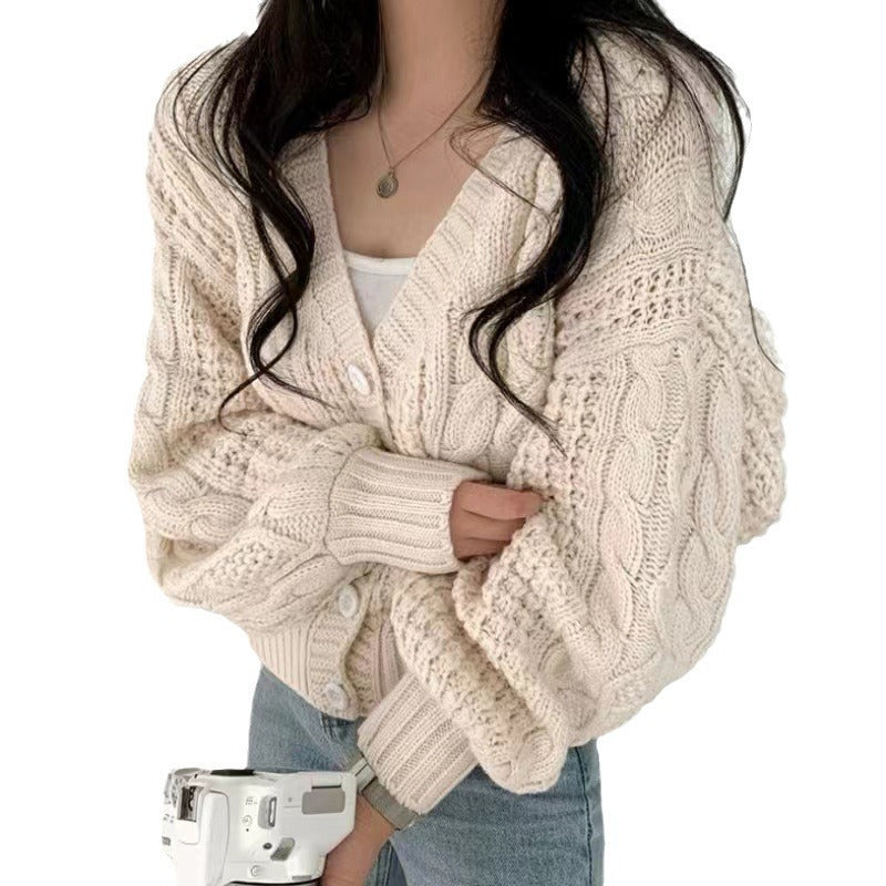 Damen Grobstrickcardigan mit voluminösen Ärmeln und strukturierter Oberfläche Heidi-Mode