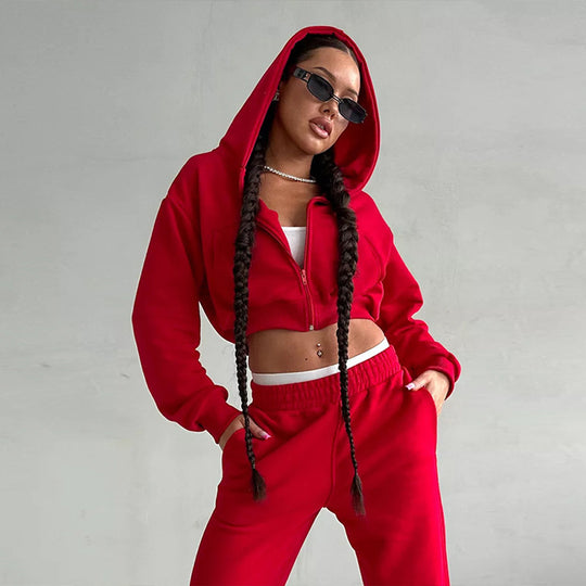 Damen moderner Cropped Hoodie und weite Jogginghose Set Heidi-Mode