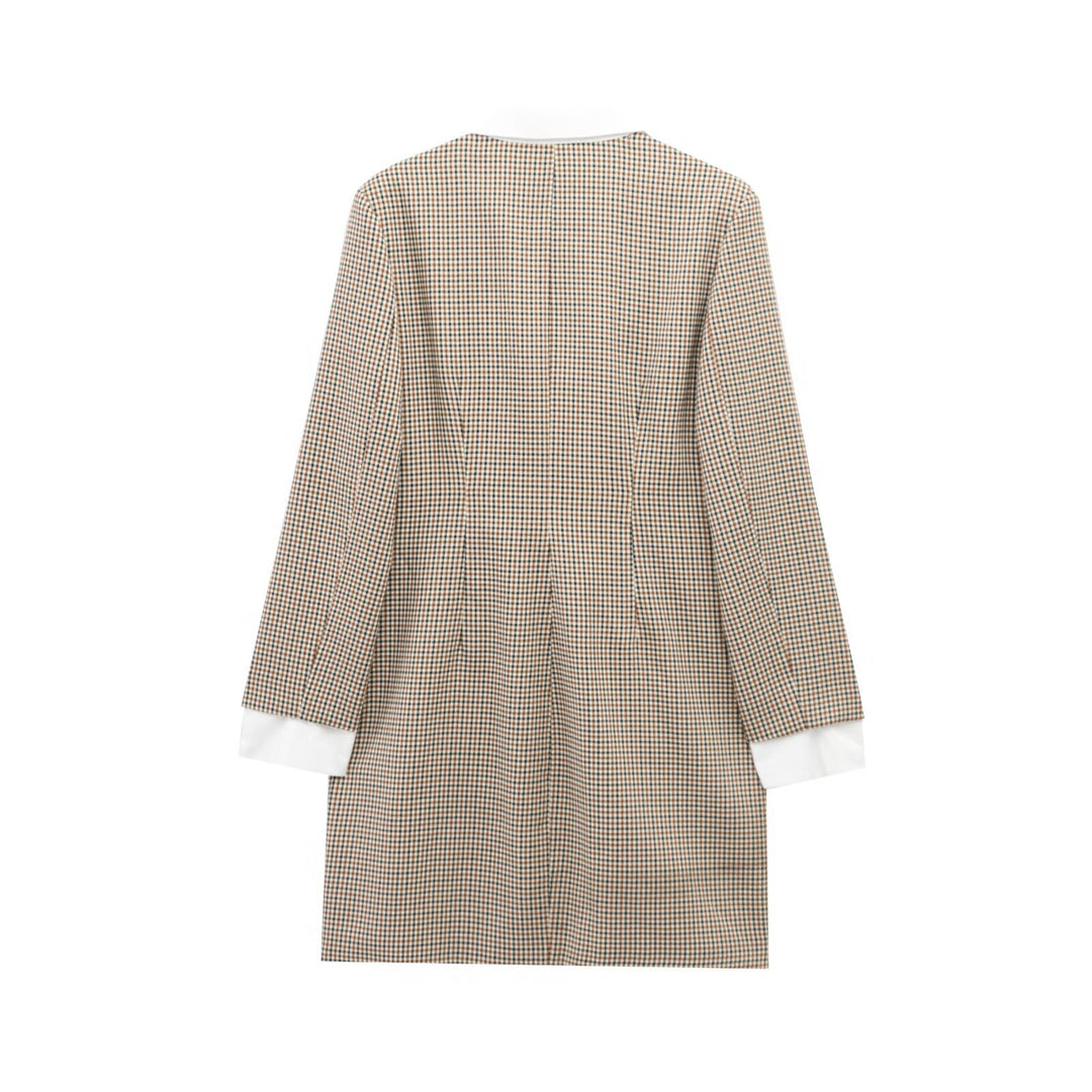 Damen Karomuster Blusenjacke mit Schalkragen und Knopfdetails Heidi-Mode