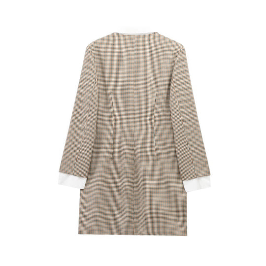 Damen Karomuster Blusenjacke mit Schalkragen und Knopfdetails Heidi-Mode