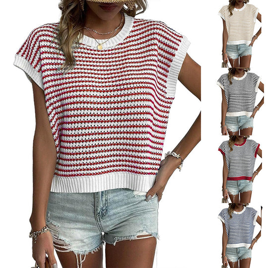 Damen lässiger Strickpullover mit modischem Streifenmuster und weitem Schnitt Heidi-Mode