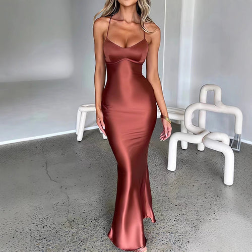 Damen Glamouröses Langarm-Maxi-Kleid mit verstellbaren Trägern und figurbetontem Schnitt Heidi-Mode