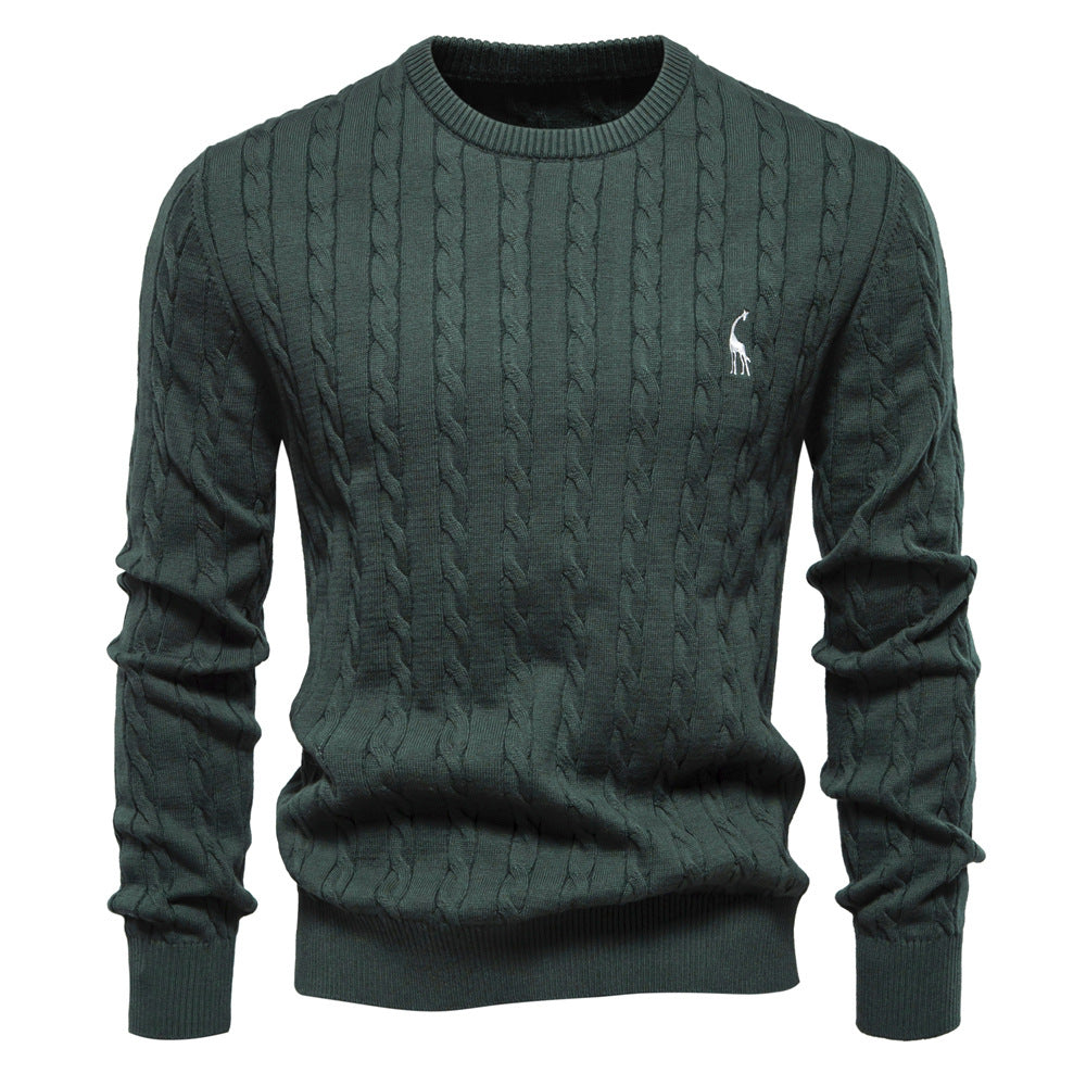 Herren Strickpullover mit Zopfmuster und Rundhalsausschnitt Heidi-Mode