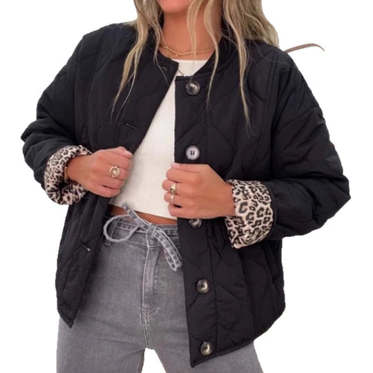 Damen gesteppte Jacke mit Tiermuster-Bündchen Heidi-Mode