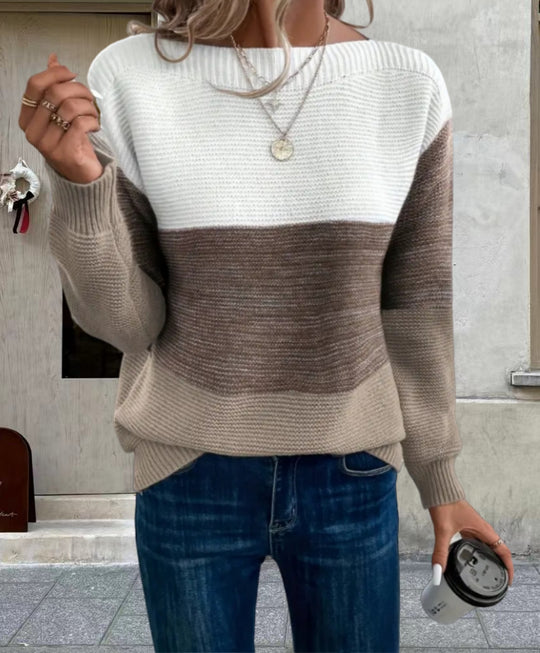 Damen Trendiger Grobstrickpullover mit modernen Farbblockdetails Heidi-Mode