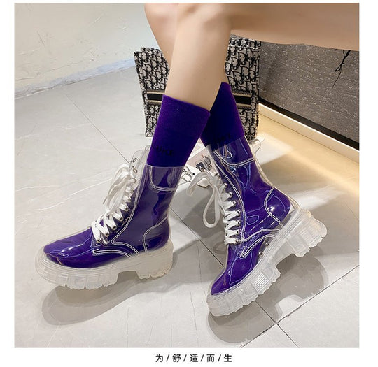 Damen trendige Stiefeletten im transparenten Design mit knalligem Detail Heidi-Mode