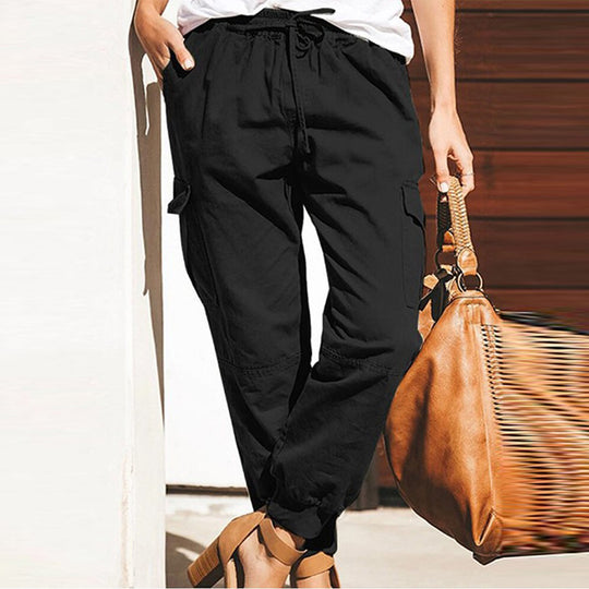 Damen lockere Cargo-Hose mit elastischem Bund und praktischen Taschen Heidi-Mode